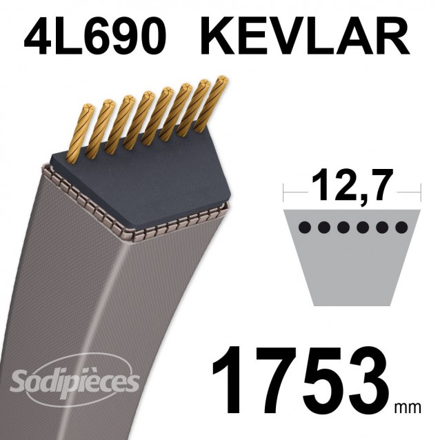 Courroie tondeuse 4L69 Kevlar Trapézoïdale. 12,7 mm x 1753 mm.