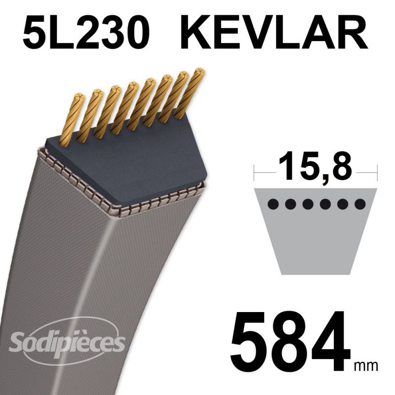 Courroie tondeuse 5L23 Kevlar Trapézoïdale. 15,8 mm x 584 mm.