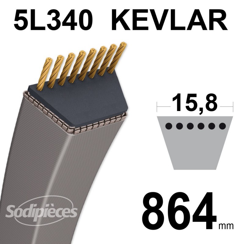 Courroie tondeuse 5L34 Kevlar Trapézoïdale. 15,8 mm x 864 mm.