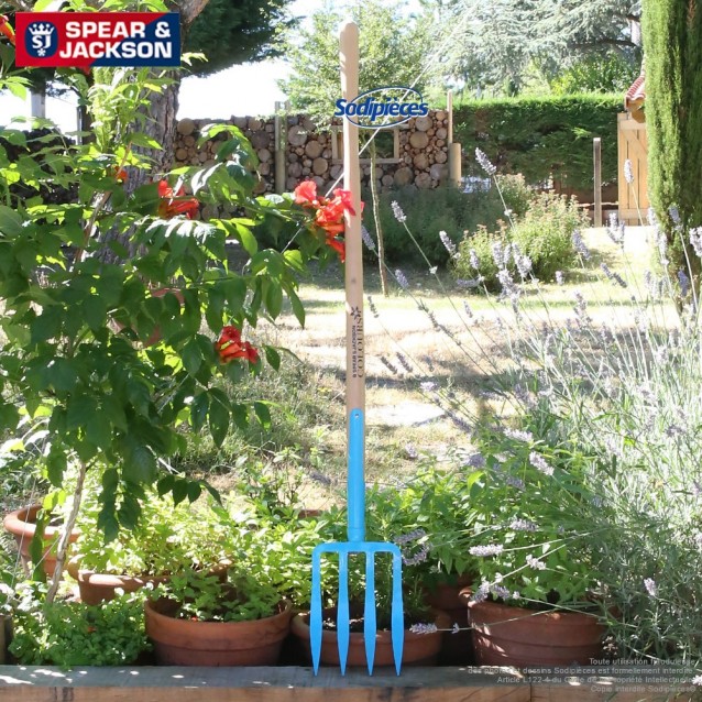 Fourche à bêcher Spear & Jackson avec manche bois. Bleue
