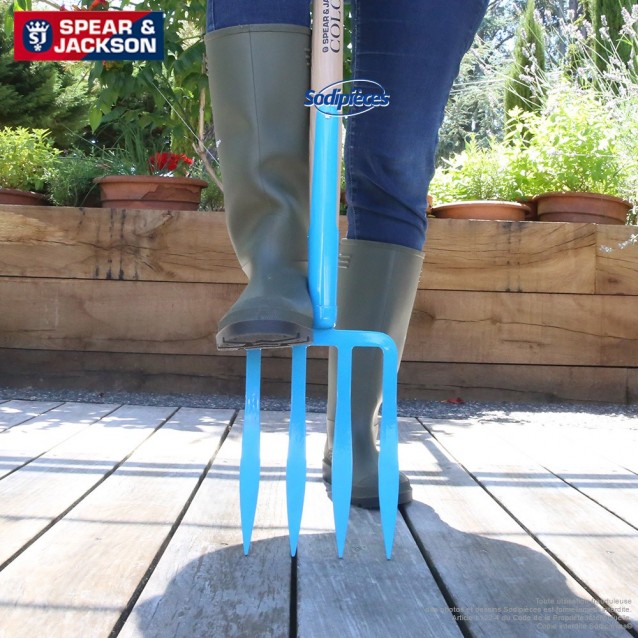 Fourche à bêcher Spear & Jackson avec manche bois. Bleue