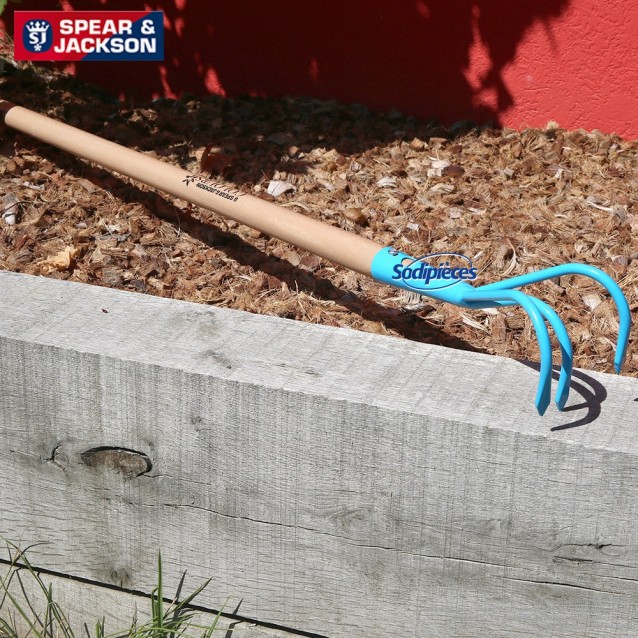 Griffe 3 dents Spear & Jackson avec manche bois. Bleue