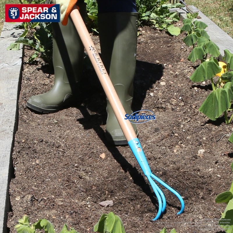 Griffe 3 dents Spear & Jackson avec manche bois. Bleue