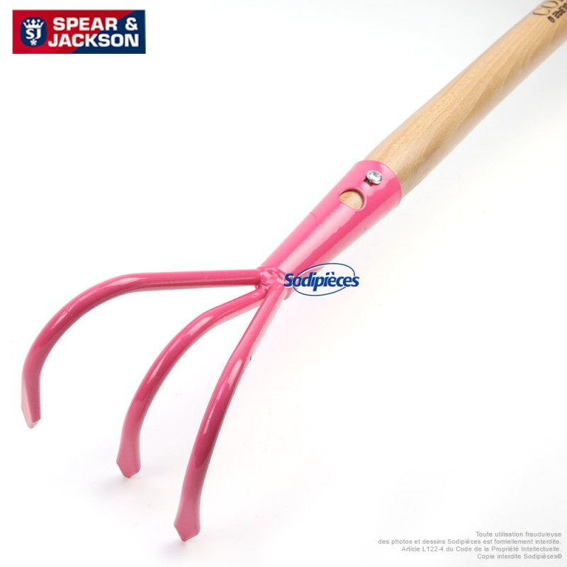 Griffe 3 dents Spear & Jackson avec manche bois. Rose