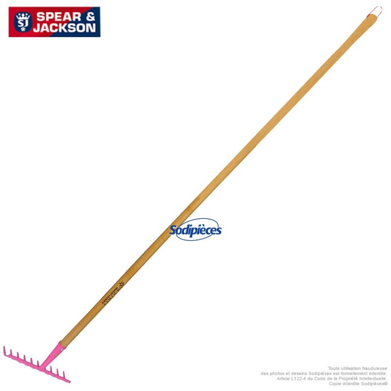 Rateau Spear & Jackson 10 dents avec manche bois. Rose