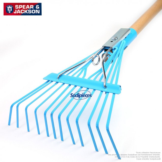 Balai à gazon Spear & Jackson avec manche bois. Bleu