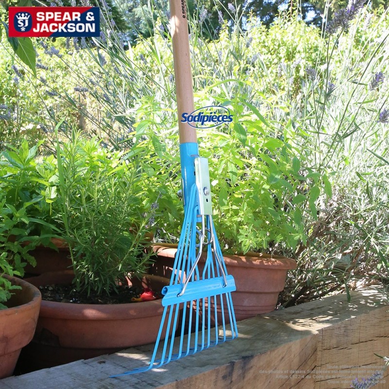 Balai à gazon Spear & Jackson avec manche bois. Bleu