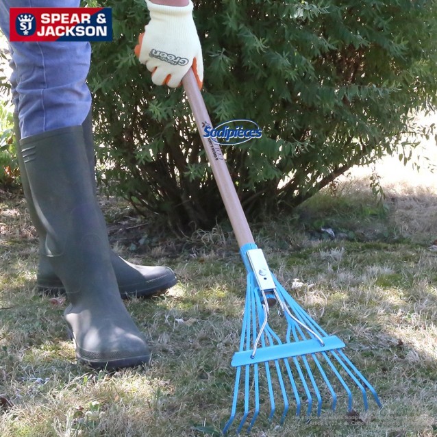 Balai à gazon Spear & Jackson avec manche bois. Bleu