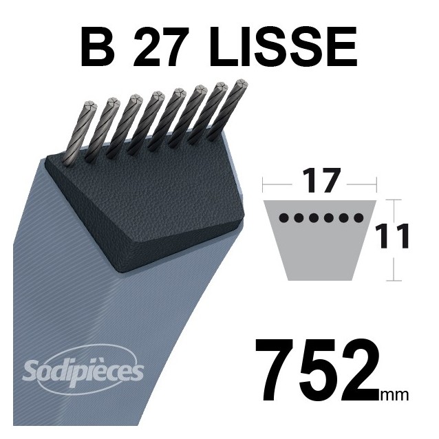 Courroie tondeuse B27 Trapézoïdale 17 mm x 752 mm
