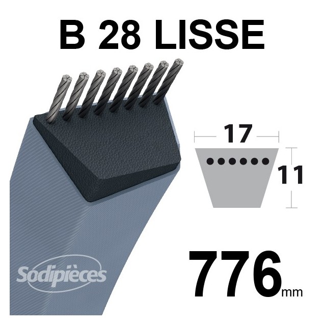 Courroie tondeuse B28 Trapézoïdale 17 mm x 776 mm