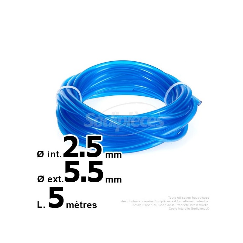 Durite essence caoutchouc 2,5 x 5,5 mm. 5 mètres