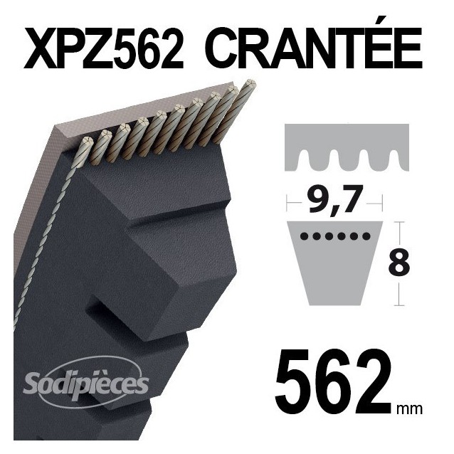 Courroie XPZ670 Trapézoïdale crantée. 9,7 mm x 682 mm.