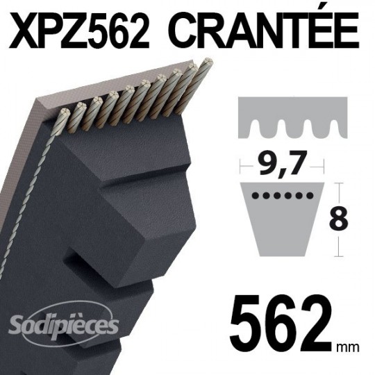 Courroie XPZ670 Trapézoïdale crantée. 9,7 mm x 682 mm.