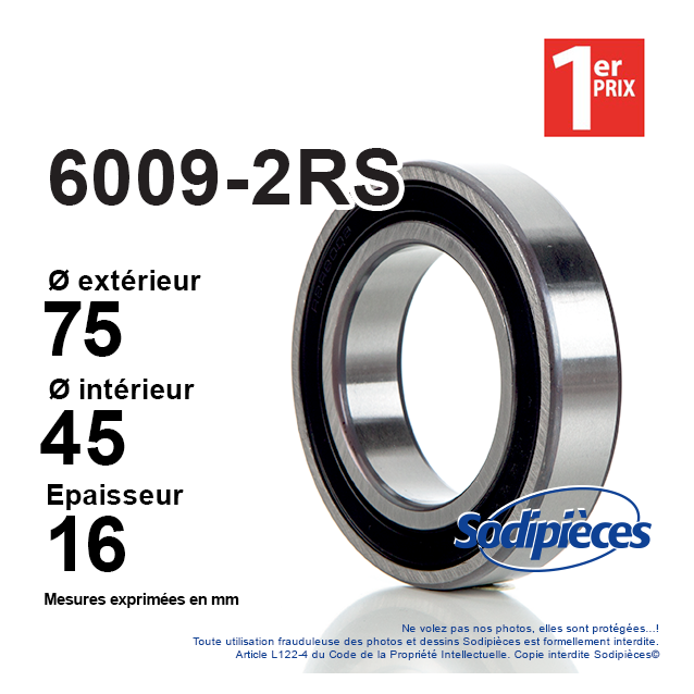 Roulement à billes 6009-2RS FAG. Double étanchéité