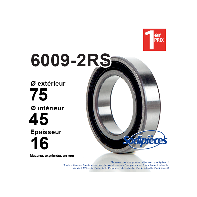 Roulement à billes 6009-2RS FAG. Double étanchéité