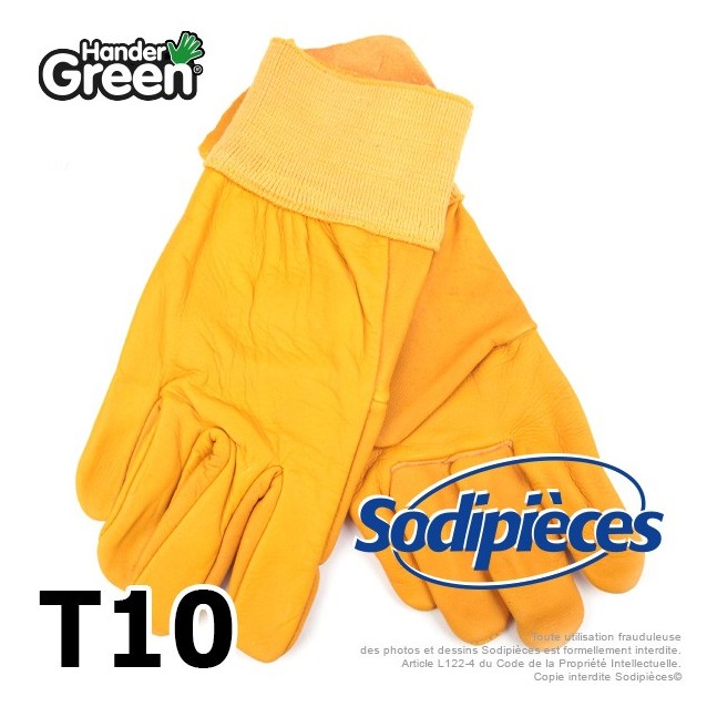 Gants jaune. Cuir et jardin. HanderGreen® T10