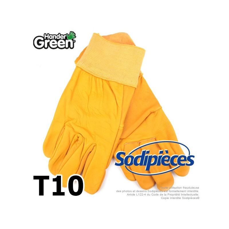 Gants jaune. Cuir et jardin. HanderGreen® T10