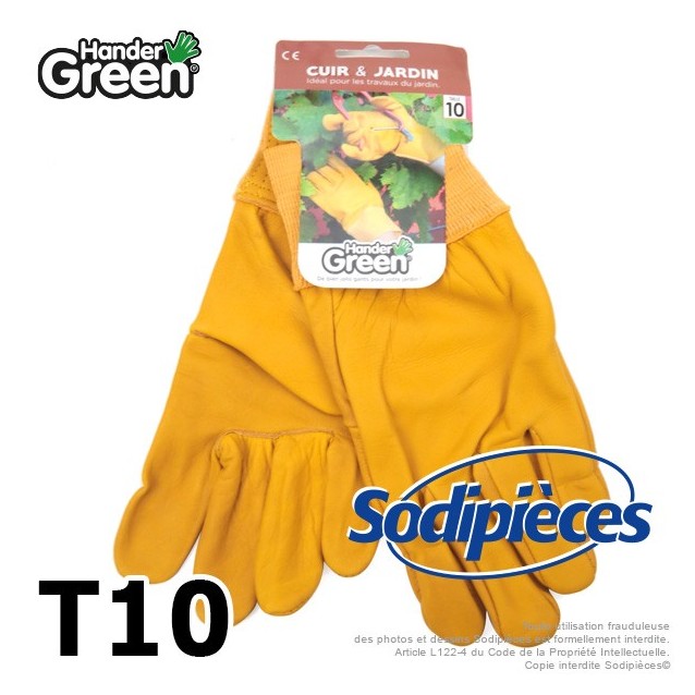 Gants jaune. Cuir et jardin. HanderGreen® T10