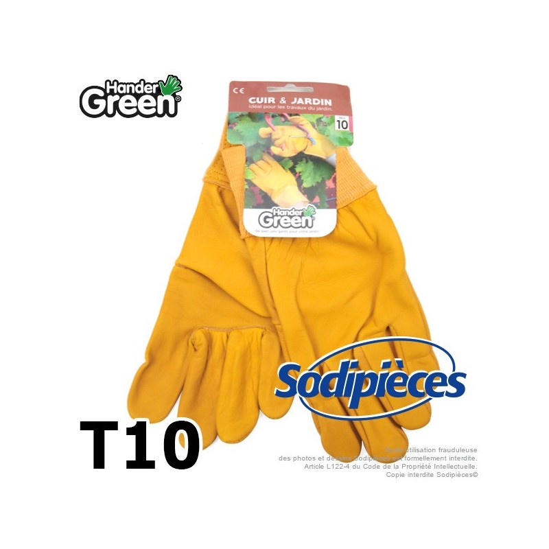 Gants jaune. Cuir et jardin. HanderGreen® T10