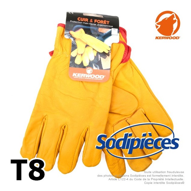 Gants Kevlar. Cuir et forêt. Class 5. Kerwood T8