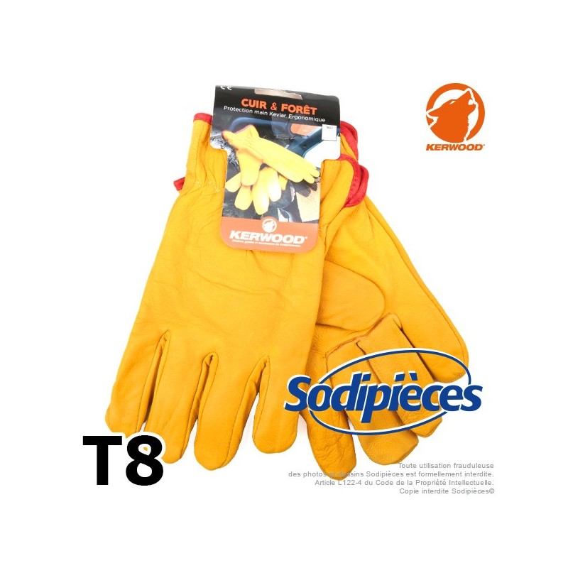 Gants Kevlar. Cuir et forêt. Class 5. Kerwood T8