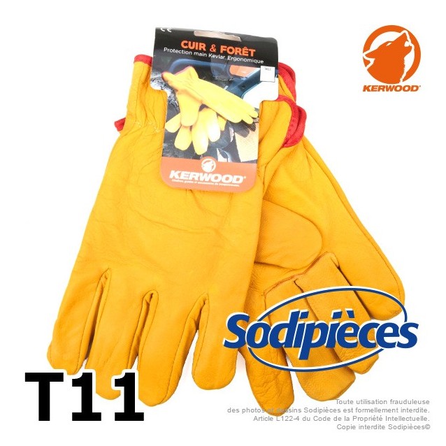 Gants Kevlar. Cuir et forêt. Class 5. Kerwood T11