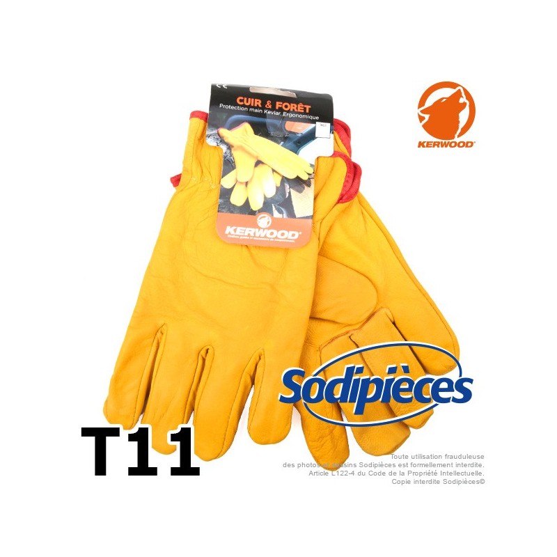 Gants Kevlar. Cuir et forêt. Class 5. Kerwood T11