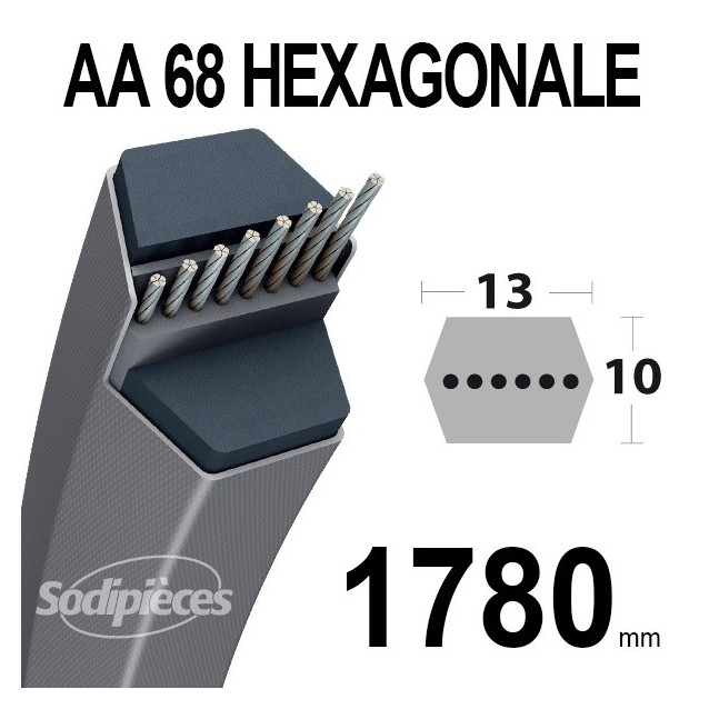 Courroie AA68 Héxagonale. 13 mm x 1812 mm.