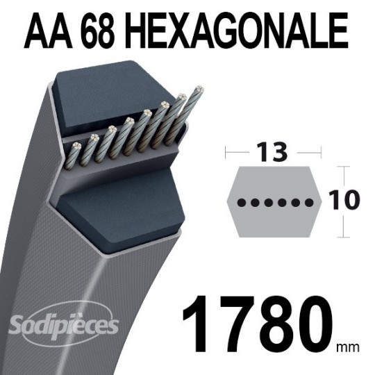 Courroie AA68 Héxagonale. 13 mm x 1812 mm.