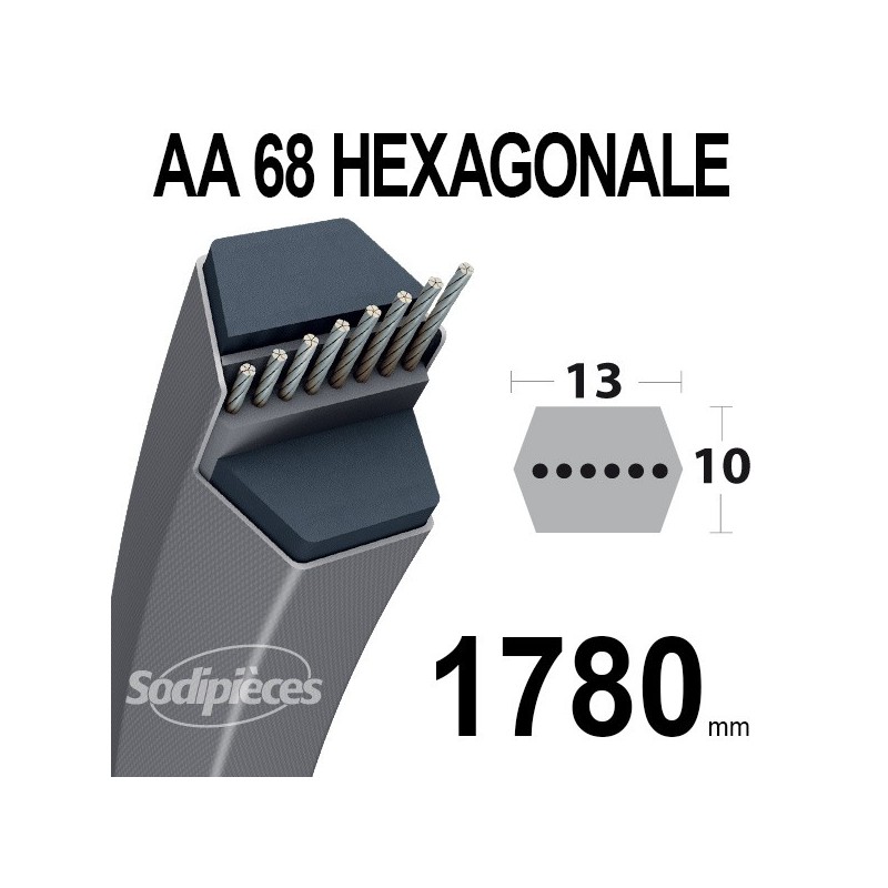 Courroie AA68 Héxagonale. 13 mm x 1812 mm.