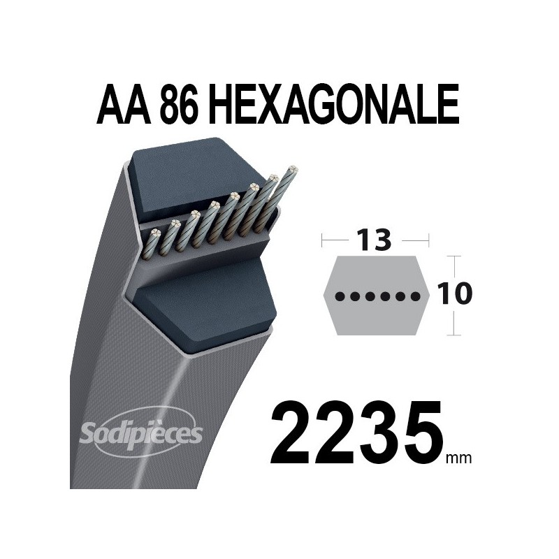 Courroie AA86 Héxagonale. 13 mm x 2235 mm.