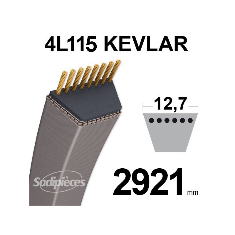 Courroie tondeuse 4L115 Kevlar Trapézoïdale. 12,7 mm x 2921 mm