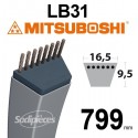 Courroie tondeuse LB31 Mitsuboshi. 16,5 mm x 799 mm. DESTOCKAGE
