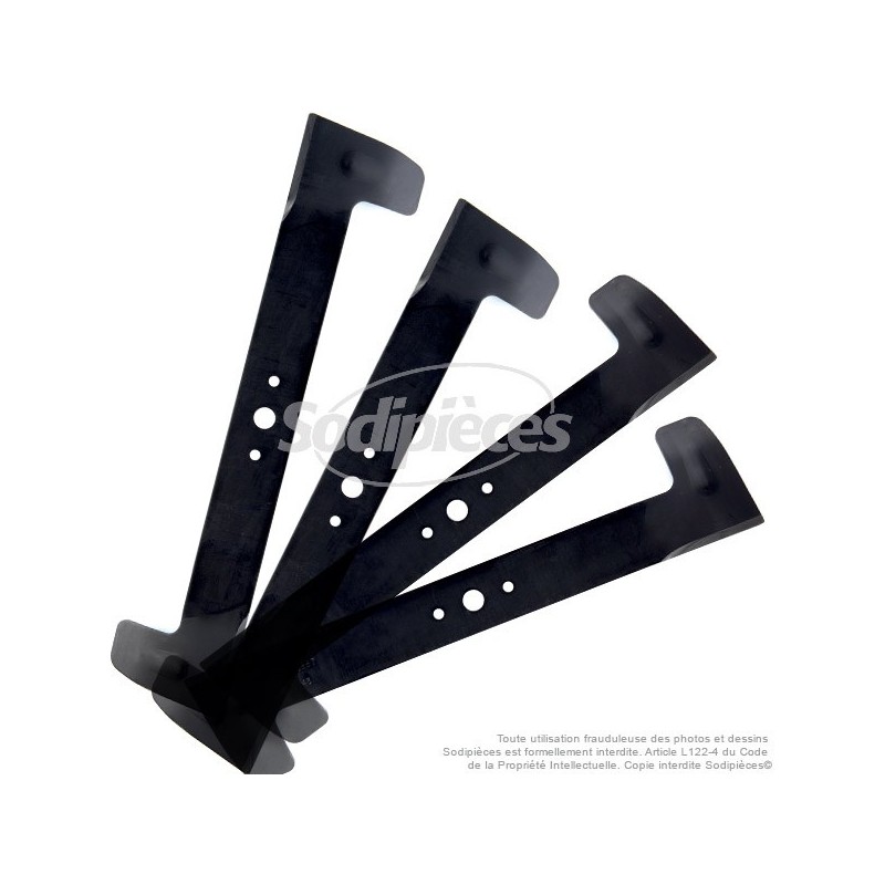Kit 4 lames. Pour Castelgarden, Honda, Iseki, John Deere, Sabo, Solo, Stiga, Viking coupe 102 cm