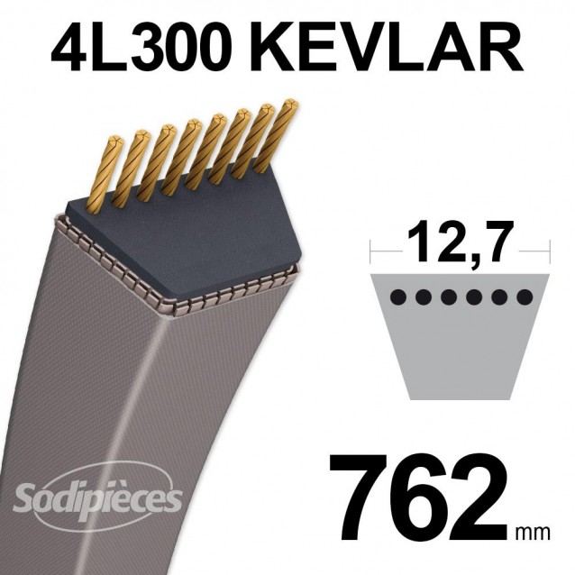 Courroie tondeuse 4L300 Kevlar Trapézoïdale 12,7 mm x 762 mm Courroie tondeuse 4L300 Kevlar Trapézoïdale 12,7 mm x 762 mm