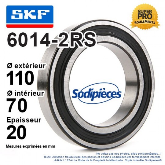 Roulement à billes 6014-2RS SKF. Double étanchéité