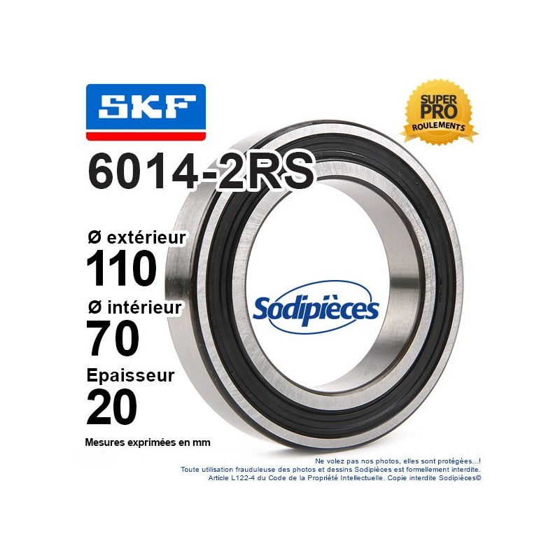 Roulement à billes 6014-2RS SKF. Double étanchéité