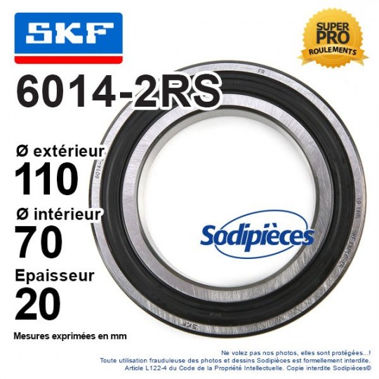 Roulement à billes 6014-2RS SKF. Double étanchéité