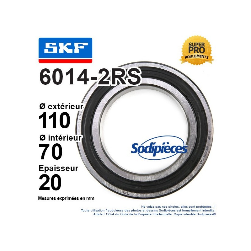 Roulement à billes 6014-2RS SKF. Double étanchéité