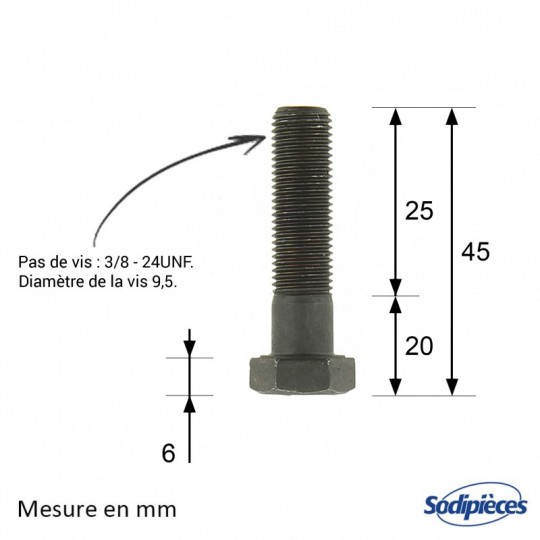 Vis de lame Ø 9,5 mm. Longueur 38 mm. Pour Castelgarden, MTD, Noma, Stiga. 