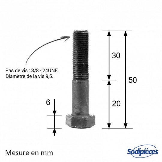 Vis de lame Ø 9,5 mm. Longueur 45 mm. Pour Castelgarden, Noma, Stiga N° 181646, 997-5245-12