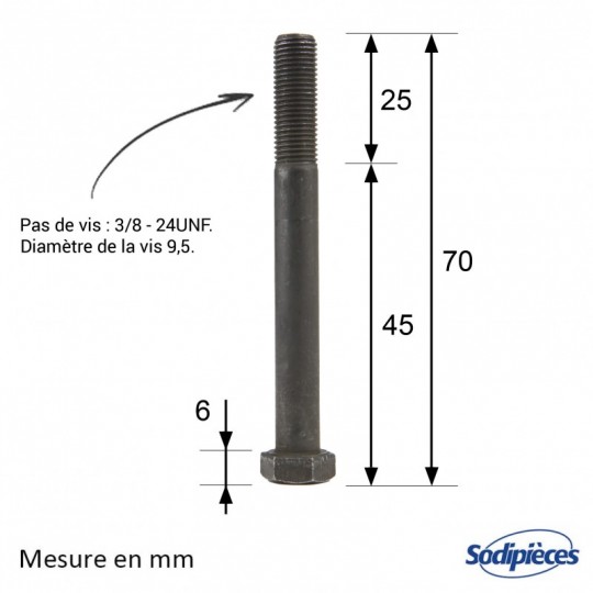 Vis de lame Ø 9,5 mm. Longueur 64 mm