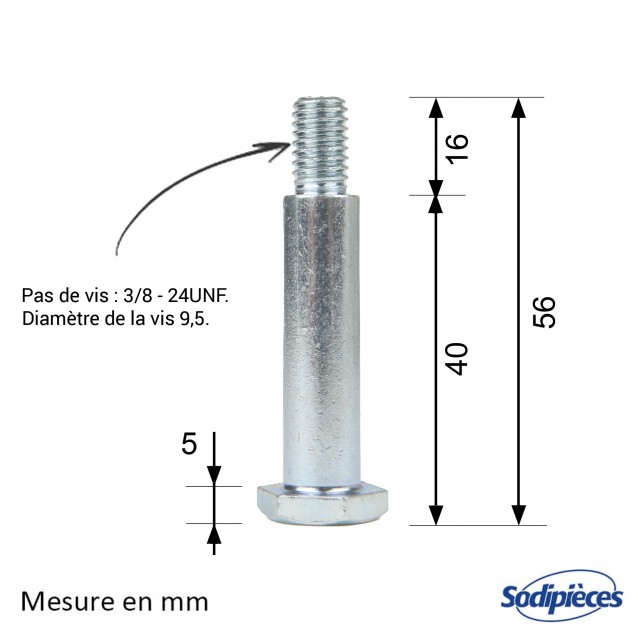 Axe de roue Ø 12,7 x 36 mm