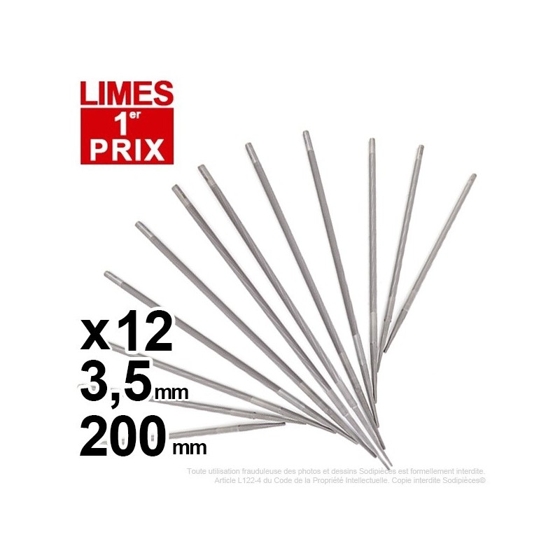 Lime d'affûtage de chaînes Pferd Ø 3,5 mm x 200 mm (par 12)