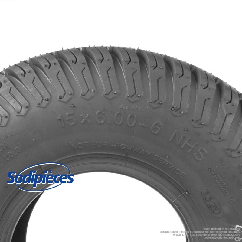 ⇘ Pneu gazon 15  x  600  x  6. 4 plis, tubeless