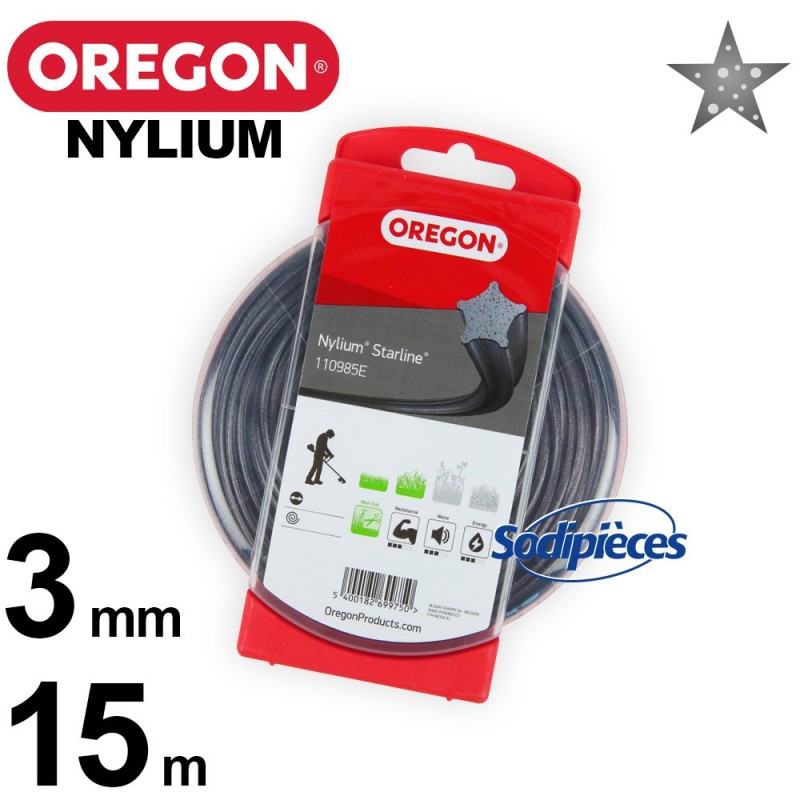 Fil Orégon Nylium étoilé. 3 mm x 15 m pour débroussailleuse