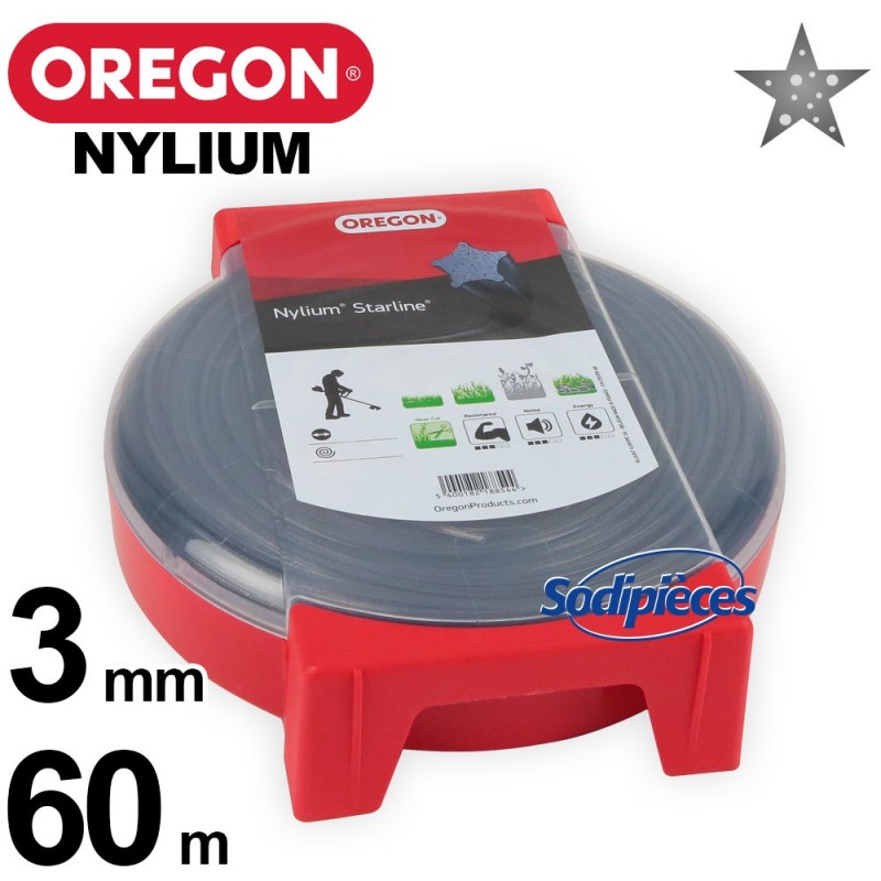 Fil Orégon Nylium étoilé. 3 mm x 60 m pour débroussailleuse