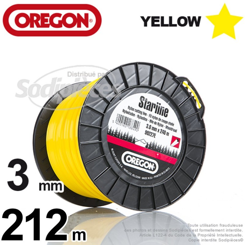 Fil Orégon Yellow étoilé jaune. 3 mm x 212 m pour débroussailleuse