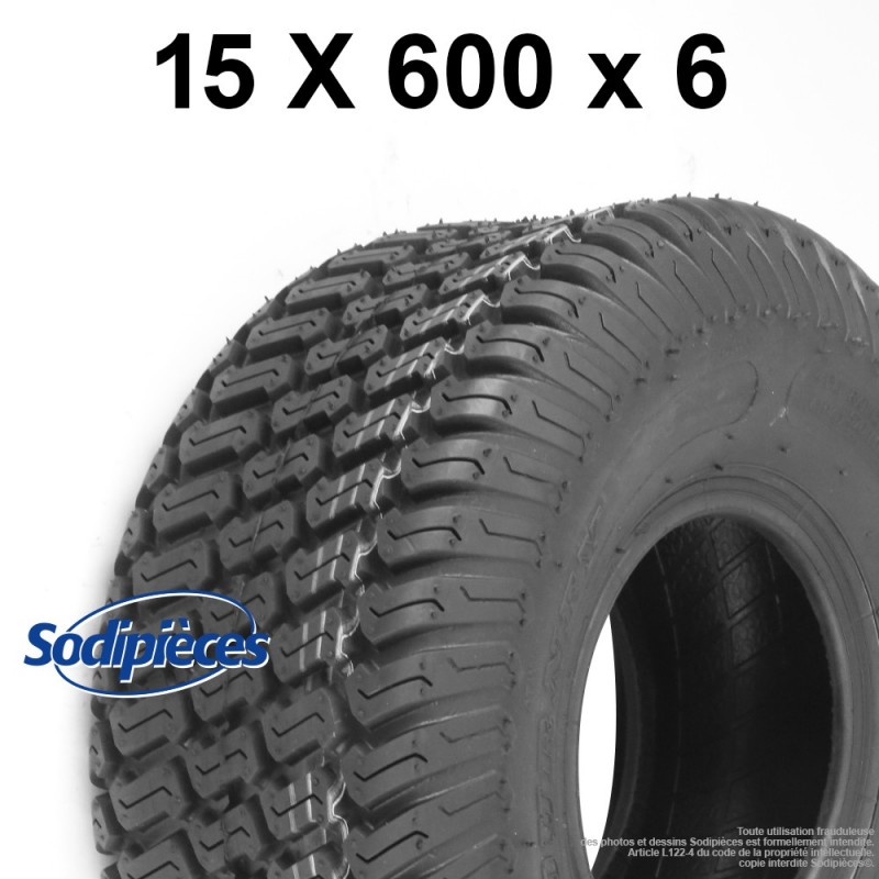 ⇘ Pneu gazon 15  x  600  x  6. 4 plis, tubeless
