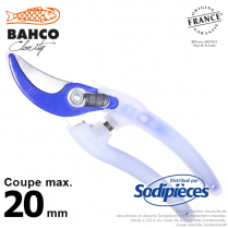 Sécateur acier trempé Clarity  Bahco Pradines PG-05-Blue. 20 mm. Confort. Fabriqué en France